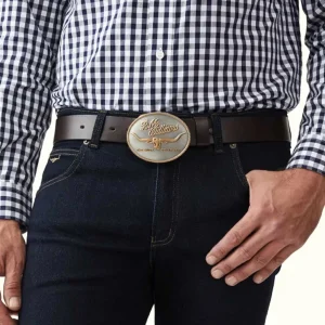 Alternative view of R.M.Williams Nickel & Brass Buckle – Signature Australian Style