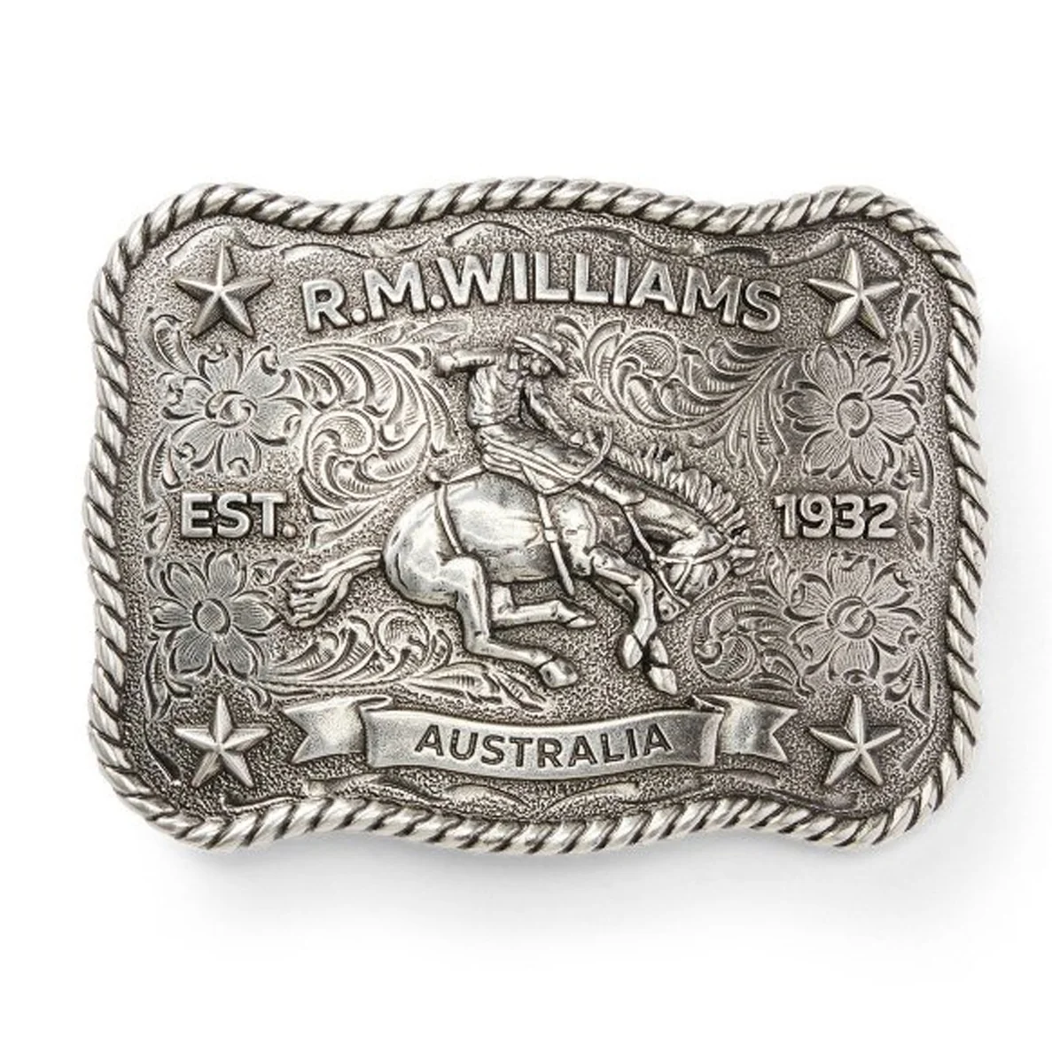 RM Williams Cloudbuster Trophy Buckle – Antique Silver